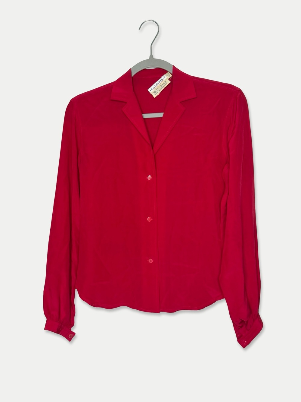 Vintage Halston Sportswear Ltd 100% Silk Red Blouse Size 4 Button Up